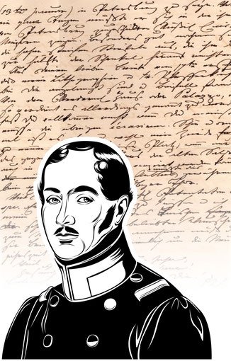 Handtasche mit Schriftstück von Friedrich Wilhelm III