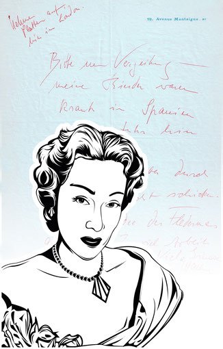 Luxury handbag with handwritten letter by Marlene Dietrich