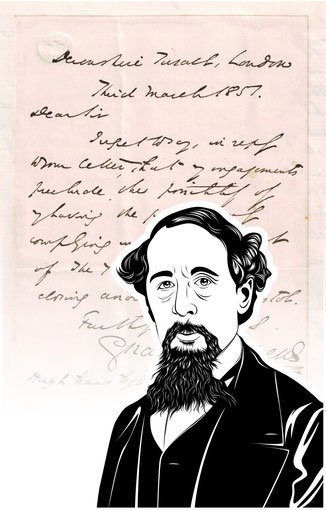 Luxury handbag with handwritten letter by Charles Dickens